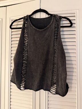 SHEIN Women's mineral Washed Black Cutout Muscle Tank Top